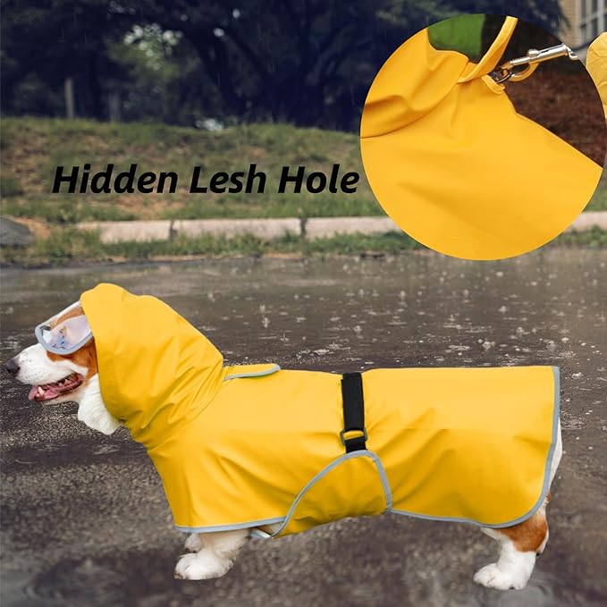 Dog Poncho Hooded Raincoat for Puppies & Small to Large Dogs, Reflective Strips for Night Safety, Lightweight & Adjustable Fit (X-Small, Yellow)