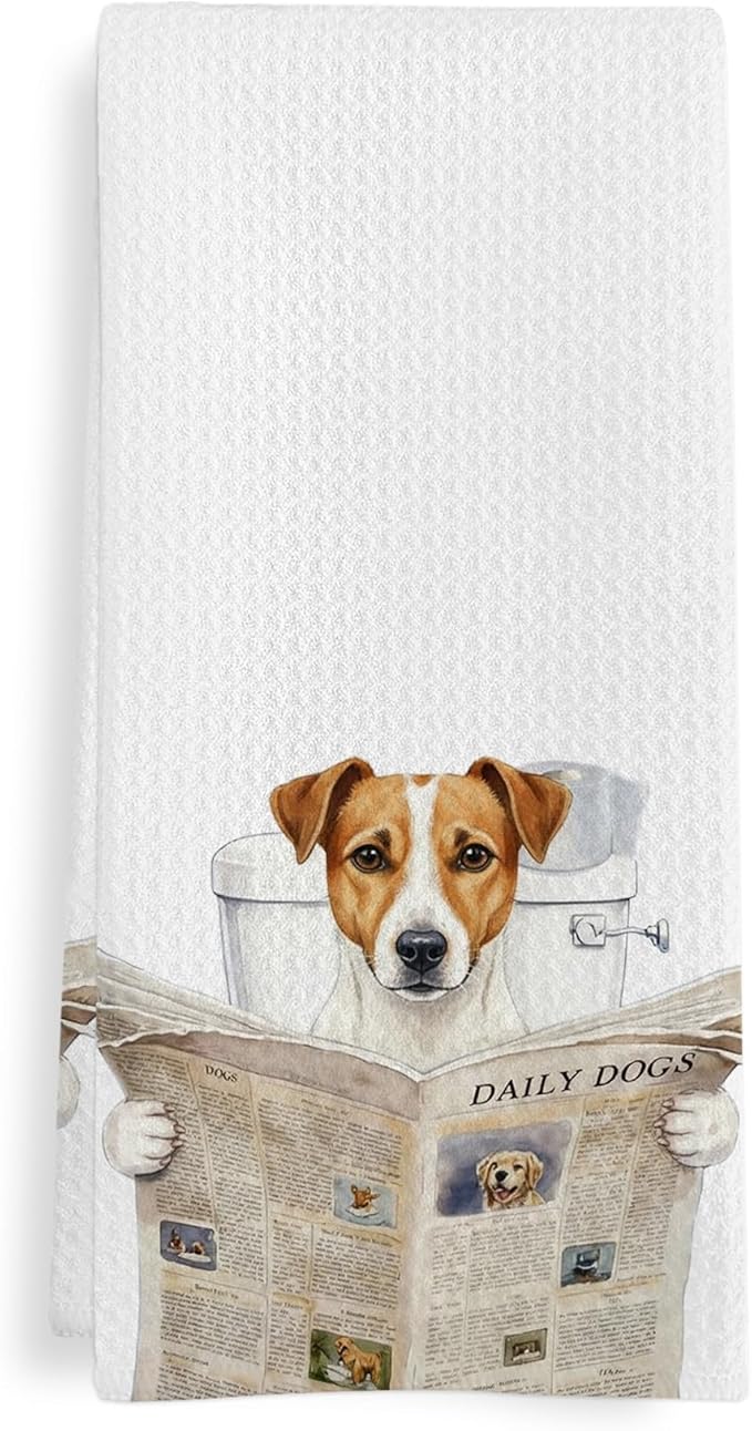 Jack Russell Terrier Gifts Bathroom Hand Towel, Dog in Toilet Hand Towel for Bathroom Kitchen Washroom Decor, Jack Russell Dog Lover Gifts Dish Tea Towels, 16x24 Inch