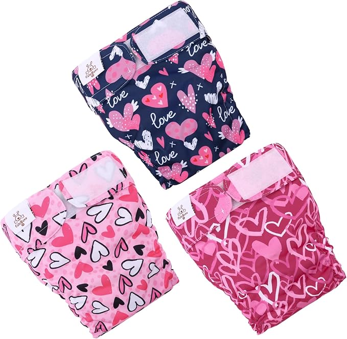 CuteBone Washable Dog Diapers Female No Tail Hole 3 Pack Reusable Doggie Period Training Pants Valentines for Docked-Tail Frenchie French Bulldog Boston Terrier Without Tail WWD20L