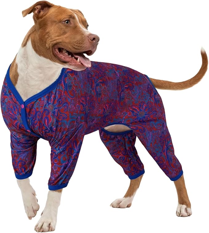 LovinPet Male Large Dog Bodysuit, Dog Pajamas, Lightweight Stretchy Fabric, Red Octopus Print, Uv Protection, Pjs for Pitbulls, Onesies for Dogs, Pajamas for Giant Breed Dogs, 3XL