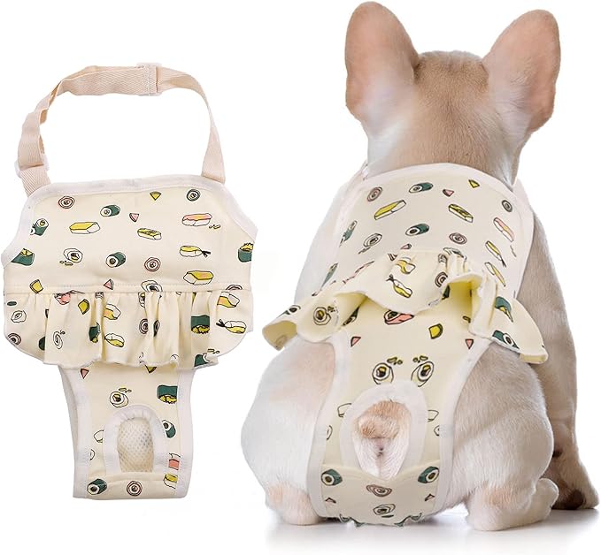 QBLEEV Dog Diapers Female Washable Sanitary Pantie with Adjustable Suspender, Reusable Doggie Diapers for Male Dogs in Heat, Cotton Puppy Pet Period Panties Dog Underwear for Teddy French Bulldog M