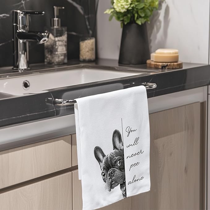 Cabana Bro Funny French Bulldog Bathroom Hand Towels, You Will Never Pee Alone Funny Frenchie Hand Towels for Bathroom Washroom Decor,Decorative Towel as a Gift for Dog Lovers, 16x24 Inch