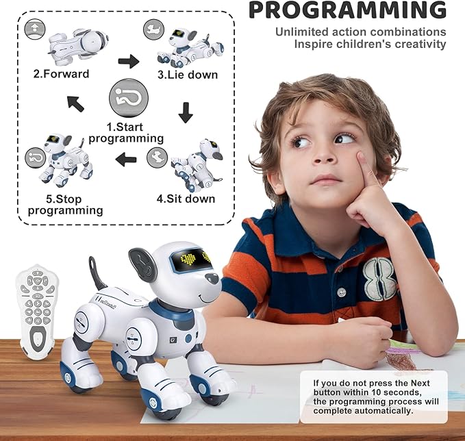 Remote Control Robot Dog Toy: Programmable Robotic Puppy for Kids Smart Interactive Robot Pet Dog Dancing Singing Stunt Animal Toy for Toddler Toys 3-8 Year Gift