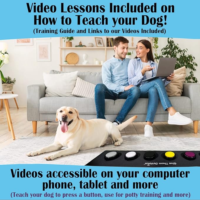 DaVoice Cat & Dog Buttons for Communication, Recordable Buttons for Cats & Dogs Communication, Cat & Dog Talking Pet Button Starter Gift Set, 6 Dog Training Buttons with Mat, Dots & Training Videos