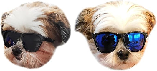 G014 Dog Cat Pet 80s Sunglasses Goggles for Small Breeds up to 15lbs (2-Pack Black+ Black-Blue Mirror)