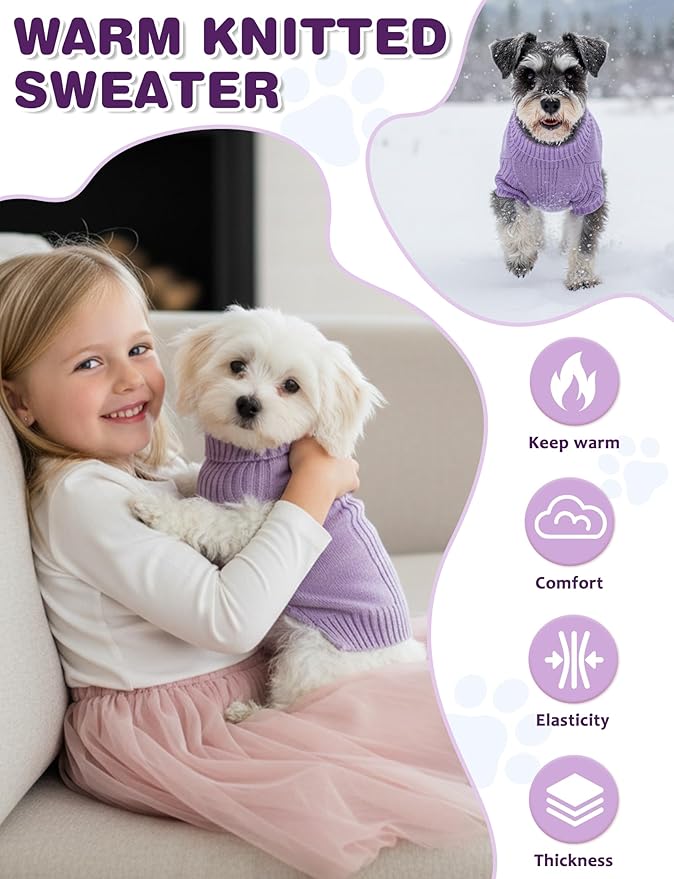 Dog Sweaters for Small Medium Large Dog, Classic Turtleneck Pet Clothes Warm Thermal Doggy Winter Coat, Thick Double Knitting Collar Pullover Cold Weather Puppy Jacket for Indoor & Outdoor Wear