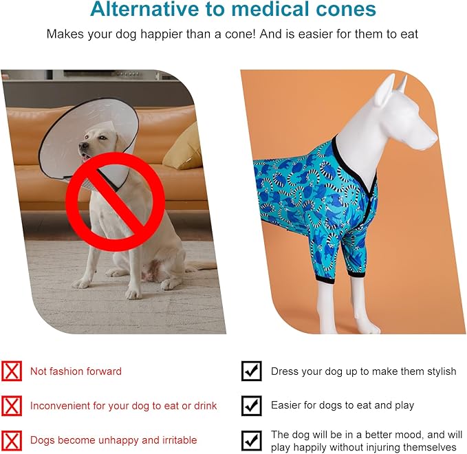 LovinPet Pitbull Pjs, Pet Anxiety Relief, Uv Protection Dog Clothes, Comfy Stretchy, Lightweight Fabric, Lemur Print, Large Dog Pjs, Pitbull Clothes,XL