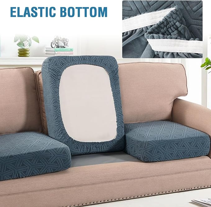 H.VERSAILTEX Jacquard Sofa Cushion Cover High Stretch Sofa Covers for 3 Cushion Couch Furniture Protector Spandex Anti-Slip Soft Thickened Slipcovers Diamond Pattern(3 Seat Covers, Stone Blue)