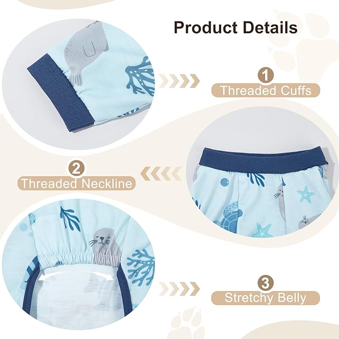Bienbee Dog Pajamas, 4 Pack Dog Recovery Suit Shedding Suit Cute Soft Puppy Clothes Dogs Pjs Onesies Jammies Adjustable Breathable & Stretchy Clothes for Small Medium Large Dogs Girl Boy Puppy-2XL