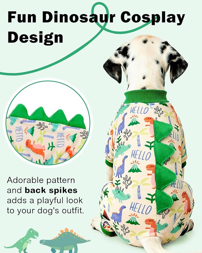 CuteBone Dinosaur Costume Dog Pajamas, Stretchy Spandex Crystal Velvet Sleepwear Coat for Small Dogs, Soft & Warm Pet Outfit Clothes for Cold Weather, Cozy Pullover Design COSP15M