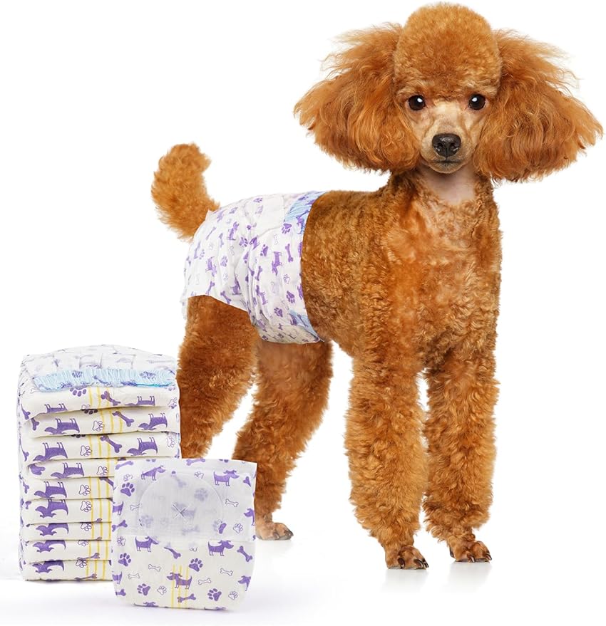 MICOOYO Disposable Dog Diapers Female, Doggie Diapers for Dogs Female, Super Absorbent Pet Diaper with Foam Tail Hole for Heat, Comfortable Puppy Diaper (Small Plus, 20Count)