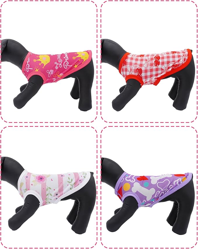 PET SHOW 4 Pack Dog Shirts for Small Doggies Female Tank Top Tee Red Pink T-Shirts Pets Sleeveless Vest Cats Kittens Girl Puppy Clothes (Small)