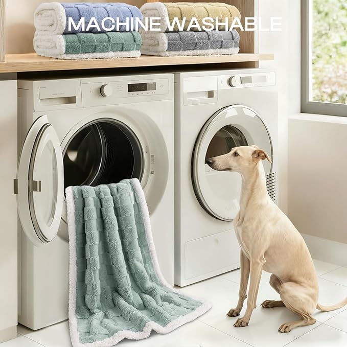 Luciphia Waterproof Dog Blanket for Small Dogs Washable Soft Sherpa Fleece Cat Blankets with 3D Jacquard Cozy Calming Reversible Couch Protector Furniture Protection for Pet, Green White, 40x28 inch