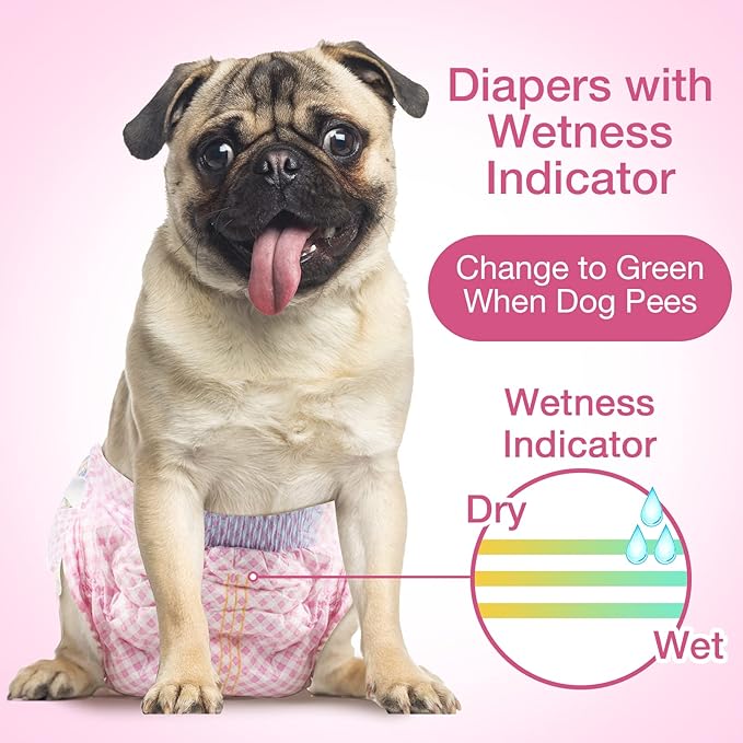 Disposable Female Dog Diapers, Puppy Diapers with Adjustable Elastic Waistline for Female Dog or Cat in Heat, Incontinence, Diaper with Wetness Indicator, M-10 Count