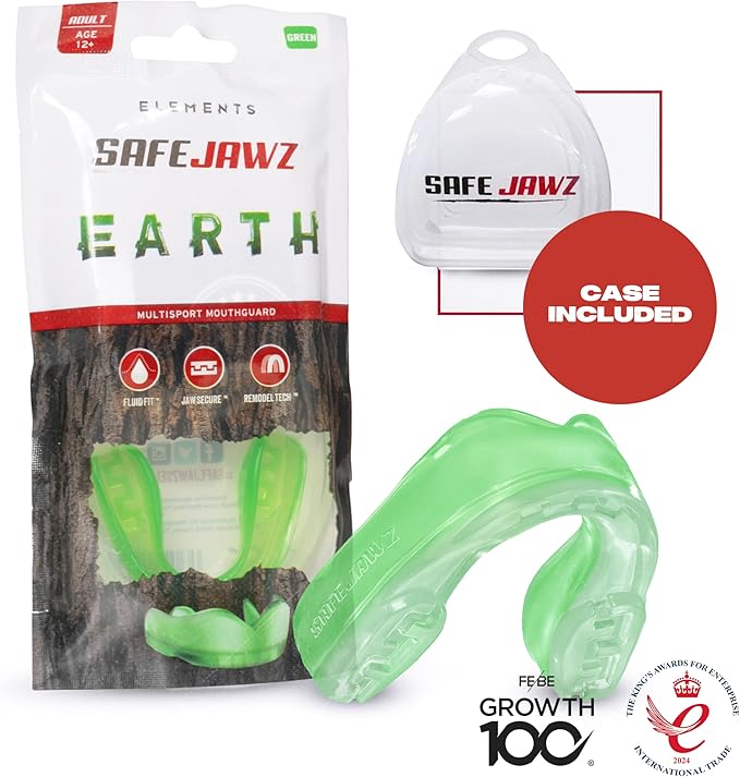 SAFEJAWZ Mouth Guard, Elements Dual Layer Mouthguard for Adults & Youth with Case, Easy Fit Remoldable Mouthpiece for Football, Boxing, Lacrosse, MMA, Basketball & All Contact Sports