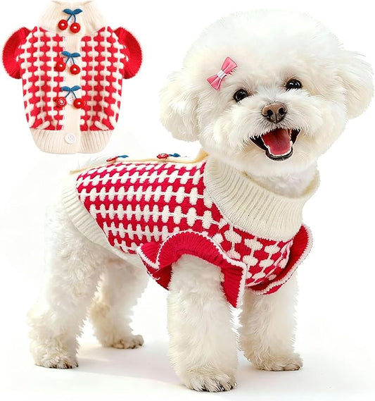 BAEJMJK Cute Cherry Small Dog Sweater Soft Girl Dog Clothes Turtleneck Warm Pet Puppy Knitted Pullover Princess Dogs Cats Outfits(Red Cherry B,X-Small)