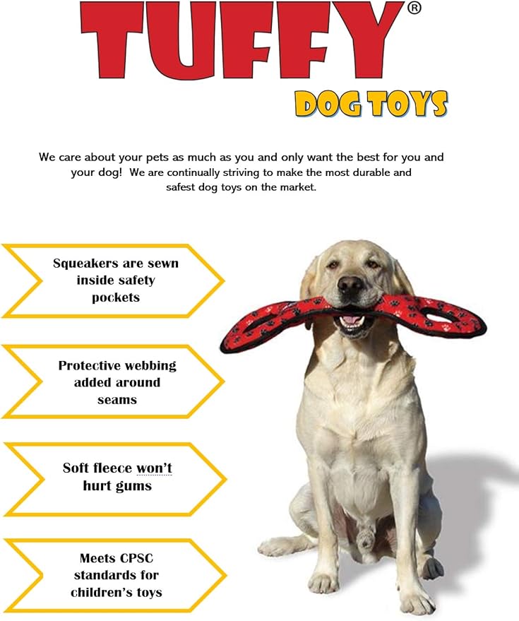 TUFFY - World's Tuffest Soft Dog Toy - Junior 3 Way Tug - Squeakers - Multiple Layers. Made Durable, Strong & Tough. Interactive Play (Tug,Toss & Fetch). Machine Washable & Floats (Combo Pack #2)