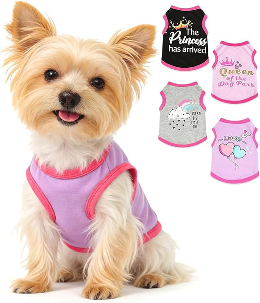 4 Pack Dog Shirt for Small Dogs Spring Summer Printed Puppy Clothes Cute Pet T Shirts Dog Clothes for Small Dogs Cats Girl (Grey+Pink+Purple,Black, Small)