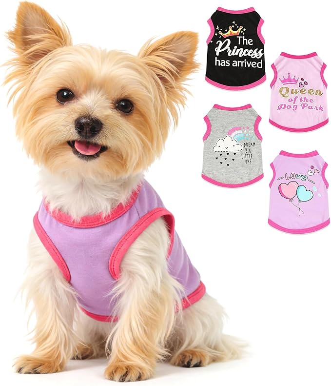 4 Pack Dog Shirt for Small Dogs Spring Summer Printed Puppy Clothes Cute Pet T Shirts Dog Clothes for Small Dogs Cats Girl (Grey+Pink+Purple,Black, Medium)