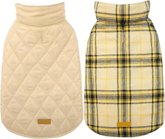 Kuoser Warm Dog Coat, Waterproof Dog Jacket for Extra Large Dogs, Adjustable Durable XXXL Doggie Winter Coat Reversible Puppy Cold Weather Apparel for Large Breed, Yellow 3XL