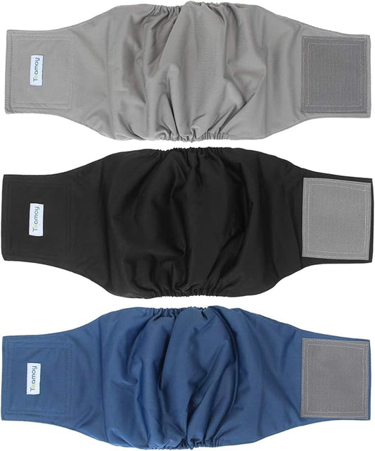 Teamoy 3 Pack Male Dog Diaper Wrap with Gray Lining, Washable Puppy Belly Bands, Super-Absorbent and Comfortable(M,13"-16" Waist)