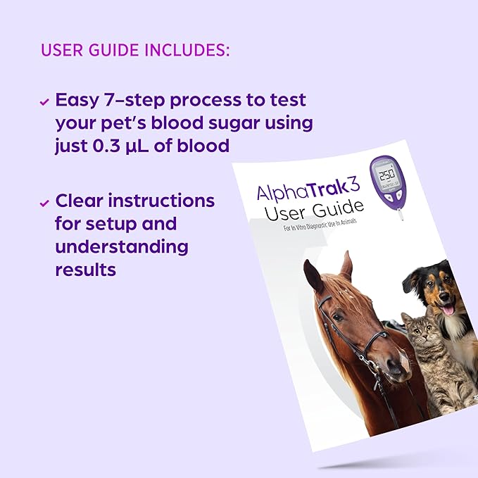 AlphaTrak 3, 8-Piece Pet Blood Glucose Monitoring Kit for Diabetic Cats, Dogs, and Horses, All-in-One Solution for in-Clinic or at Home with Digital Results