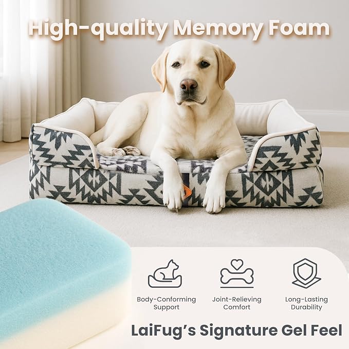 Laifug Large Orthopaedic Advanced Memory Foam Dog Bed, Dog Sofa with Washable and Removable Suede Cover, Waterproof Lining and Non Slip Bottom Black and White, Large (40 "x32 x9)