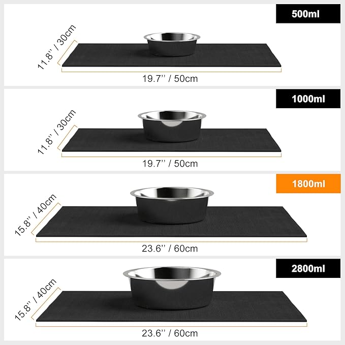 Dog Bowls, 2 Stainless Steel Dog Bowl with Mat, Dog Bowls with Nonslip EVA Rubber Bottom Ring, Food & Water Bowl for Dogs, Cats, A Variety of Sizes are Available, Dishwasher Safe