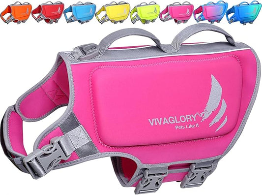 VIVAGLORY High Buoyancy Dog Life Vest, Swimming Vest with Handle, Dog Life Jacket for Swimming & Boating, Buoyancy for Puppy Doggy, XL, Pink