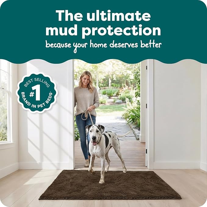Furhaven 60" x 48" Highly Absorbent Dog Door Mat for Muddy Paws, 100% Washable, Perfect for Entryway, Kitchen, & Bathroom Use - Chenille Shammy Rug - Mud (Brown), Jumbo Plus/XXXL
