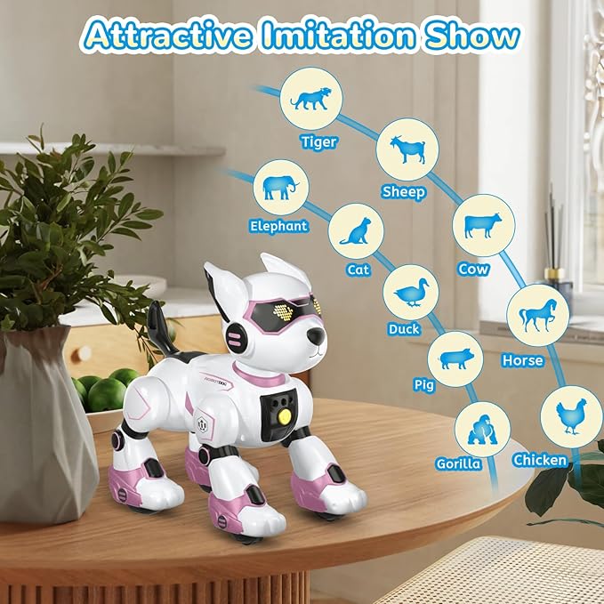 PeachLeaf Smart Robots Dog Toy for Kids, Programmable Interactive RC Robotic Pets with Voice Control and Touch Sensory, Imitates Animals Music Dancing, Present for Kids Boys and Girls(Pink)