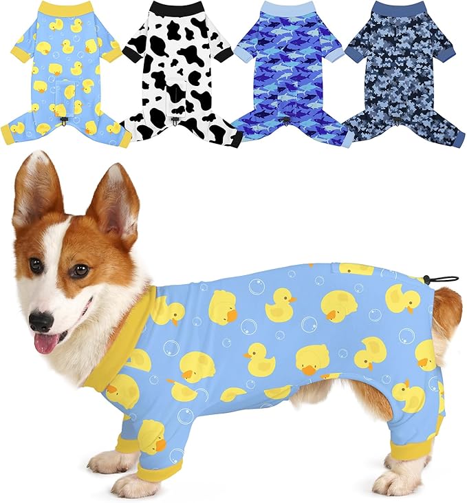 Bienbee Dog Pajamas, 4 Pack Dog Recovery Suit Shedding Suit Cute Soft Puppy Clothes Dogs Pjs Onesies Jammies Adjustable Breathable & Stretchy Clothes for Small Medium Large Dogs Girl Boy Puppy-XL