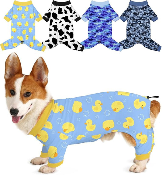 Bienbee Dog Pajamas, 4 Pack Dog Recovery Suit Shedding Suit Cute Soft Puppy Clothes Dogs Pjs Onesies Jammies Adjustable Breathable & Stretchy Clothes for Small Medium Large Dogs Girl Boy Puppy-XL