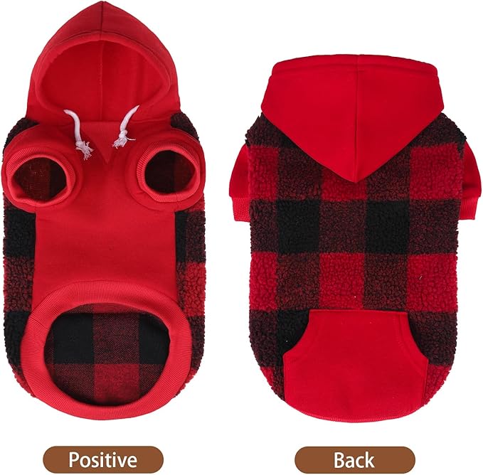 PUPTECK Dog Hoodie Puppy Sweatshirt Warm Dog Sweater Winter Clothes Cold Weather Coats for Small Medium Large Dogs, Red, XL