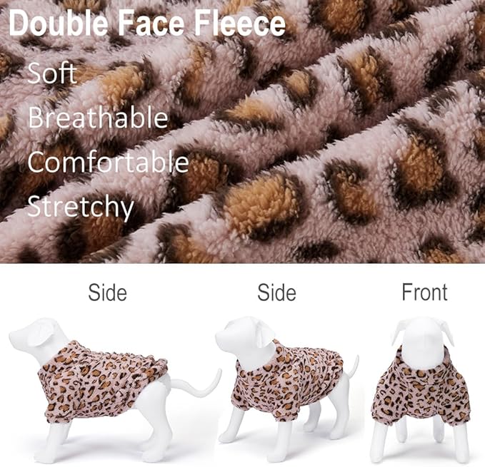 GreenJoy Leopard Print Dog Sweater – Stretchy Fleece Dog Turtleneck Sweatshirt for Puppies & Cats, Soft & Warm Pet Winter Clothes for Small, Medium & Large Dogs (Pink, Large)