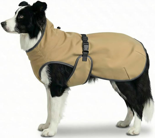 Dog Winter Vest with Fur-Safe Buckle (No Hook & Loop), Water-Repellent Fleece Lined Jacket, 360° Reflective, Leash Hole & Leg Straps, Adjustable for Hiking & Active Dogs (Brown, X-Large)