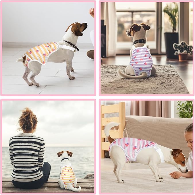 3 Pack Washable Female Dog Diaper Onesie Sanitary Pantie with Adjustable Suspender, Reusable Fixed Doggie Diapers, Super Absorbent Leakproof for Small Medium Large Dog in Heat Cycle XS/S