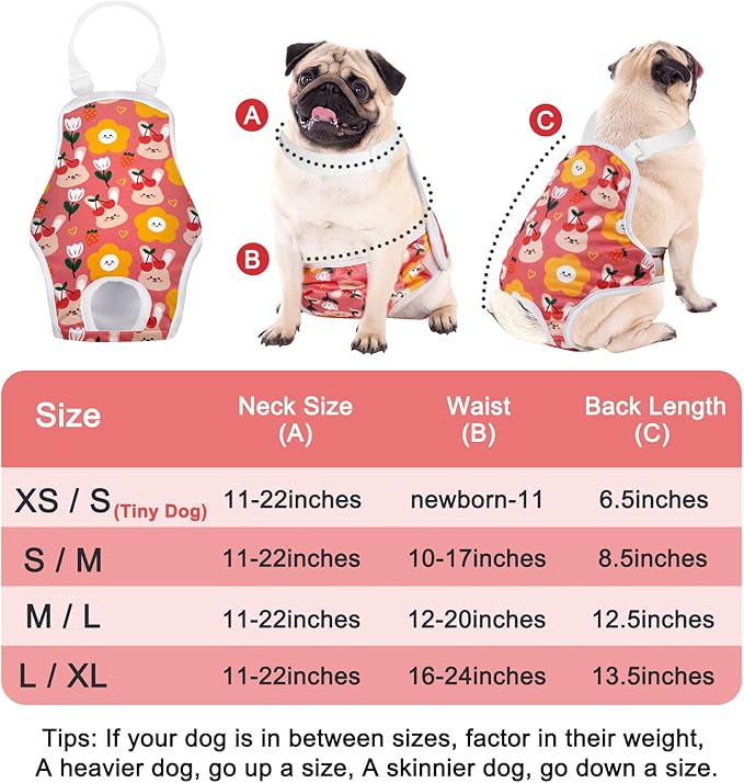 MICOOYO Dog Diaper Onesie Sanitary Pantie with Adjustable Suspender Washable Dog Period Panties Doggie Diapers Pet Underwear Female Dogs Diapers for Heat (Animals, S/M)