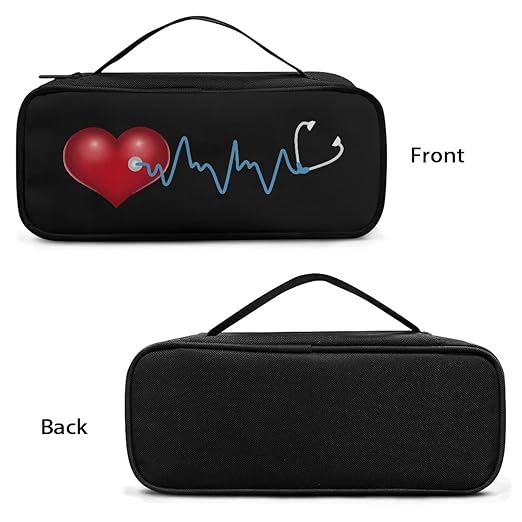 Gomyblomy Heart Print Stethoscope Case Lightweight Stethoscope Holder Storage Bag with Extra Room for Nurses and Doctors, Black Stethoscope Carrying Case Fit for Most Stethoscopes