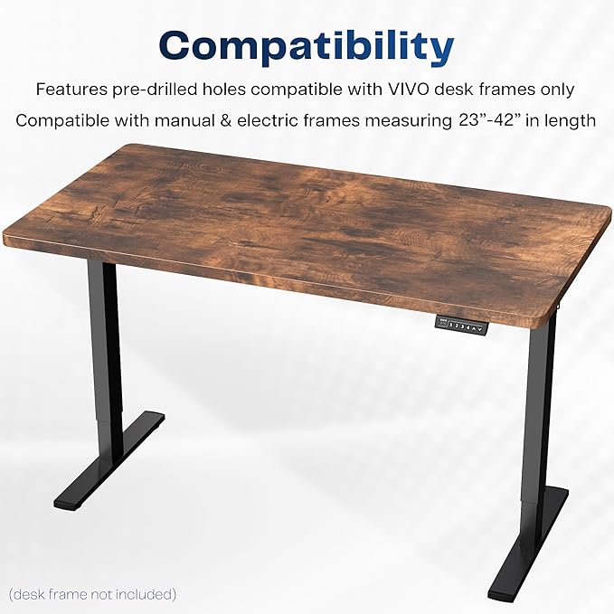 VIVO Rustic Vintage Brown 43 x 24 inch Universal Solid One-Piece Table Top for Standard and Sit to Stand Height Adjustable Home and Office Desk Frames, DESK-TOP43N