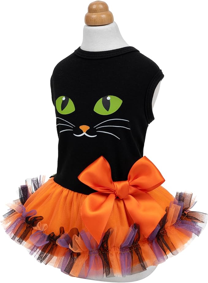 Fitwarm Halloween Cat Face Dog Dress, Funny Halloween Costumes for Small Dogs Girl, Pet Apparel, Black, Orange, Purple, Green, Large