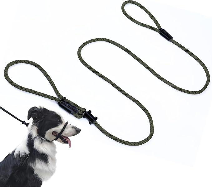 Multifunctional Figure 8 Padded Head Halter Walking Training Leather Stopper Slip Lead Dog Rope Leash Muzzle (Army Green)