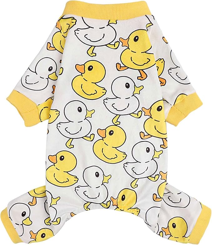 Kosiyi Dog Pajamas Small Sized Dogs Girl Boy, Yellow Duck Lightweight Velvet Pet Pjs, Fleece Stretch Dog Onesie, Puppy Winter Spring Clothes, Jammies, Doggie Outfit Apparel, Small, Yellow