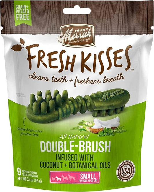 Merrick Fresh Kisses Coconut + Botanical Oils Dental Dog Treats for Small Dogs, 9 Brushes, 5.5 OZ