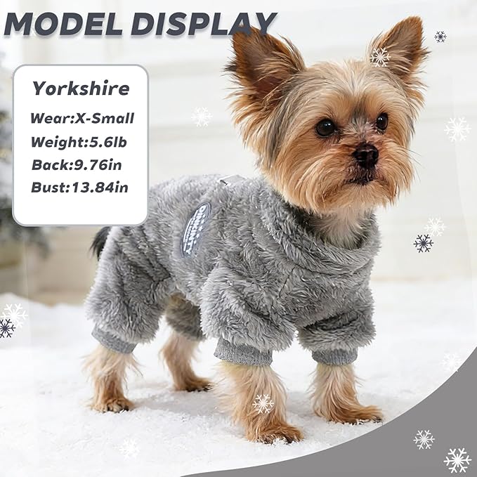 Fleece Dog Pajamas Winter Warm Dog Sweater for Small Dogs Thermal Soft Puppy Pjs Coat Stretchy Jumpsuit Doggie Pet Clothes Outfits Cat Apparel (Grey, X-Small)