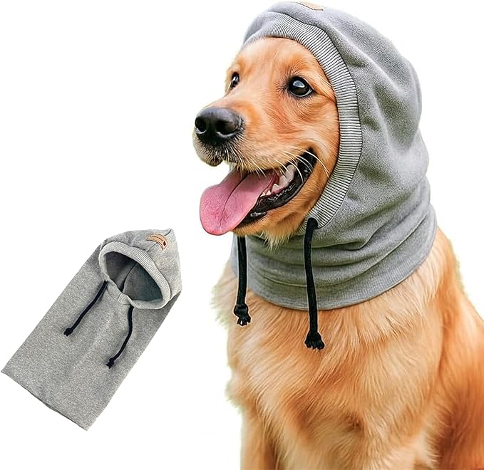 Dog Hat | Bandana for Warmth, Perfect for Fireworks, Thunderstorms, and Grooming（Grey-L）