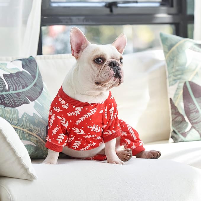 CuteBone Soft & Stretchy Christmas Dog Pajamas - Cozy Pet Jammies Breathable Jumpsuit for Small Dogs - All-Season Comfy Outfit Easy-On Pullover Design - Keeps Pets Warm & Comfortable P18L