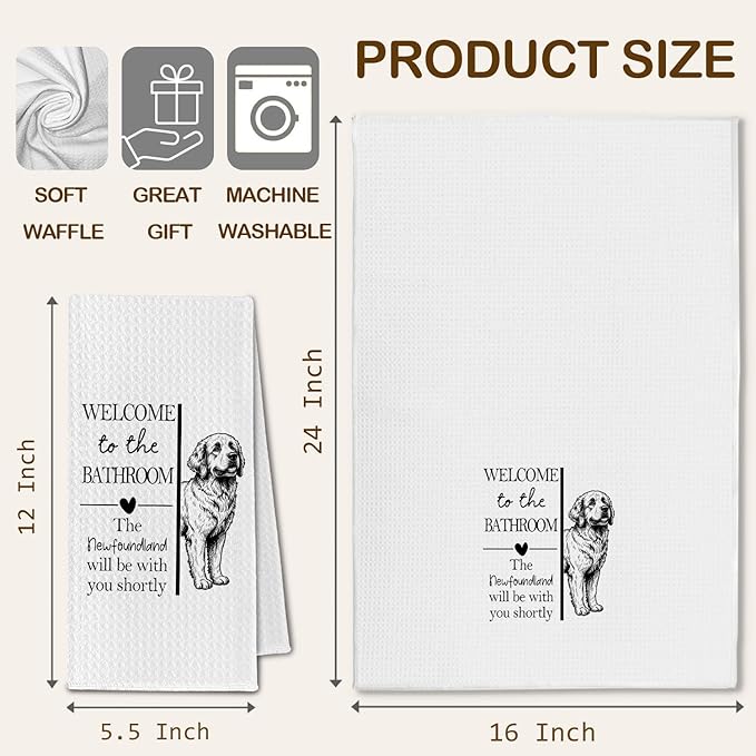 Newfoundland Gifts Bathroom Hand Towels, Newfoundland Dog Owner Lovers Gifts for Women, Funny Dog Decorative Hand Towel for Bathroom Kitchen Decor, 16x24 Inch