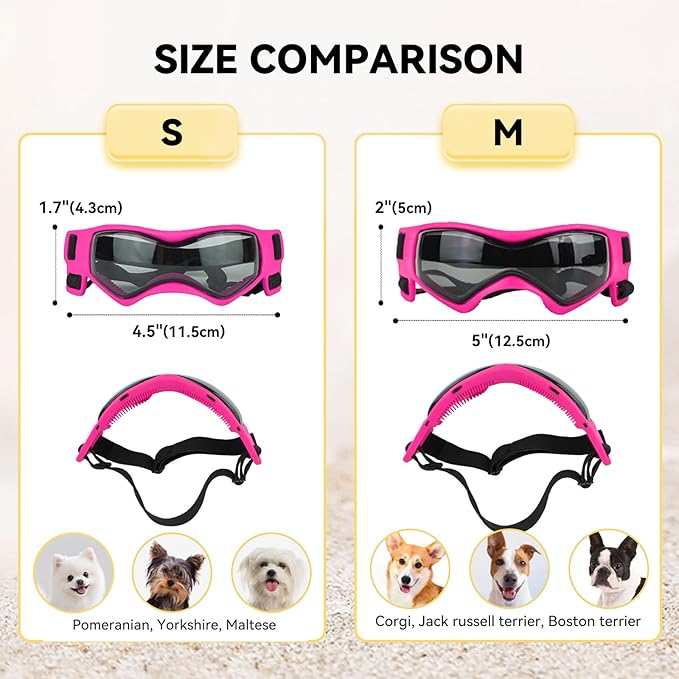 LESYPET Small Dog Sunglasses Dog Goggles UV Wind Dust Protection Pet Sunglasses Eye Protection for Outdoor Walking Riding, Pink M