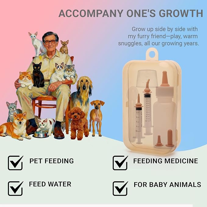 Newborn Pet Feeding Kit，Kitten Bottle Feeding Set with Nursing Nipples,Portable Storage, Emergency Ready, Replaceable Accessories for Kittens and Puppies